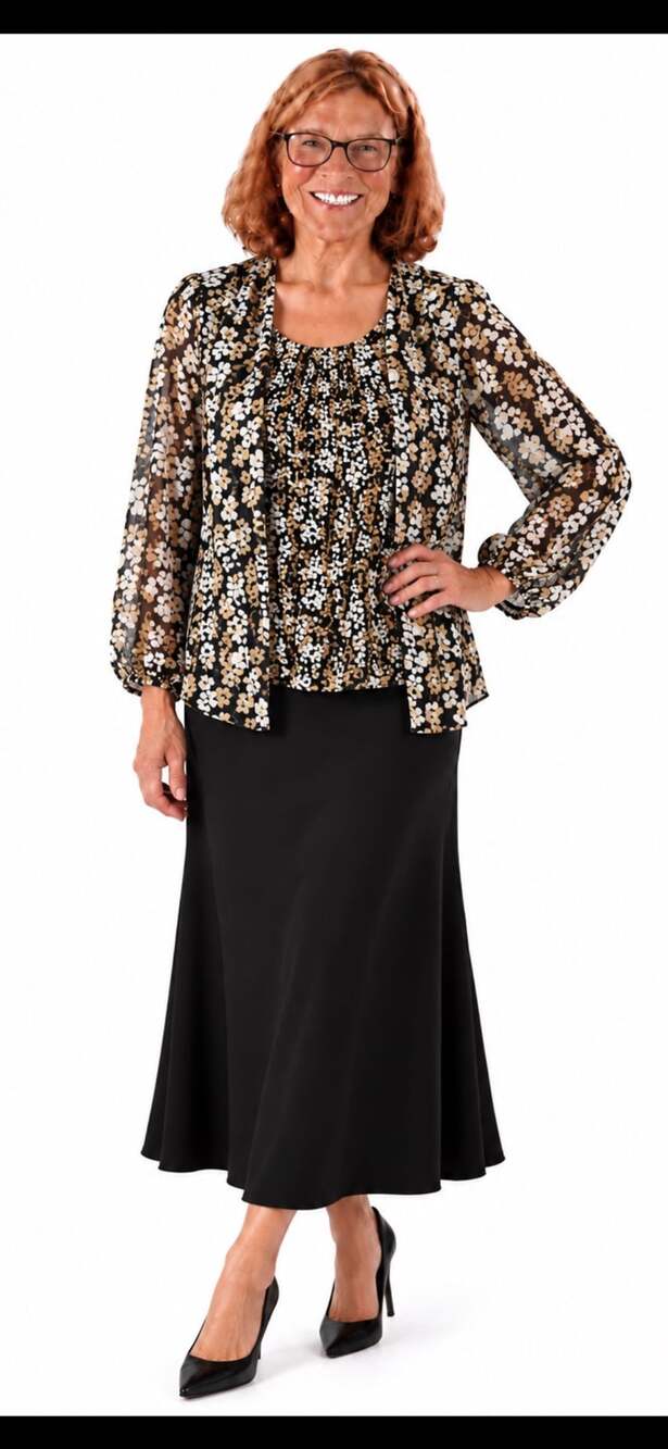 Club z collection Black and Beige Floral Print Long Sleeve Blouse